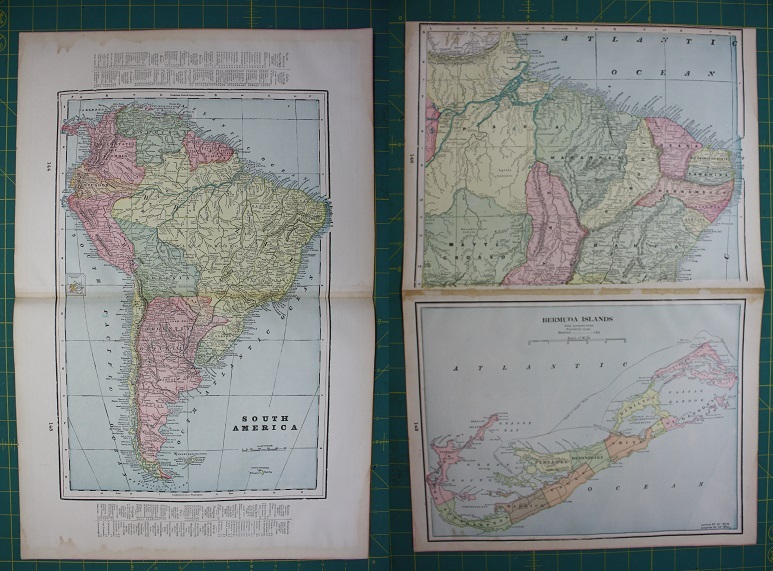 South America Bermuda Islands Vintage Original 1899 Cram’s World Atlas Map Lot