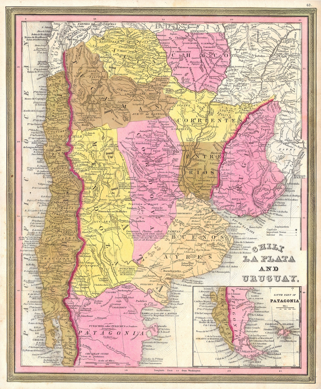 1846 Burroughs – Mitchell Map of Argentina, Uruguay, Chile in South America
