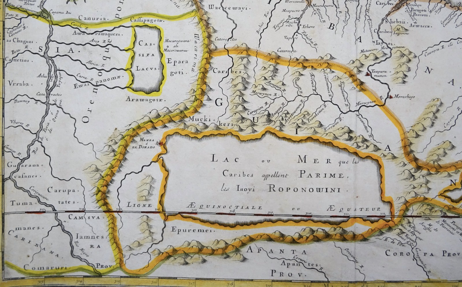 South America, El Dorado, Amazonia, Guyana, Suriname, Brazil… map Sanson, 1679