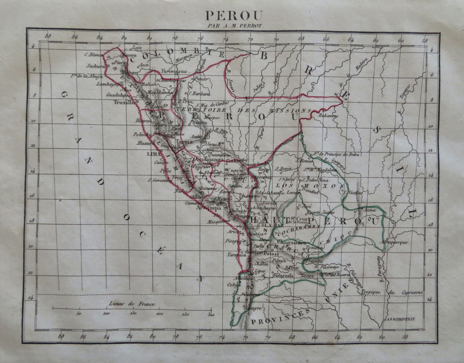 Peru South America Lima La Paz Andes 1836 Tardieu Perrot miniature map
