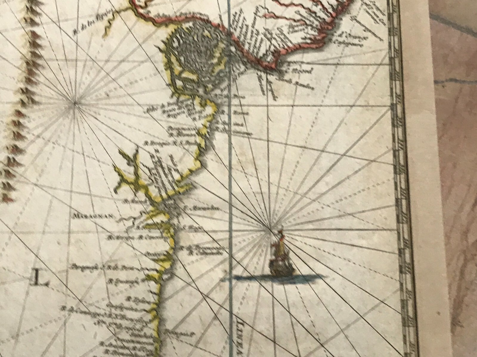 BRAZIL 1673 Arnoldus MONTANUS LARGE UNUSUAL ANTIQUE ENGRAVED MAP 17TH CENTURY