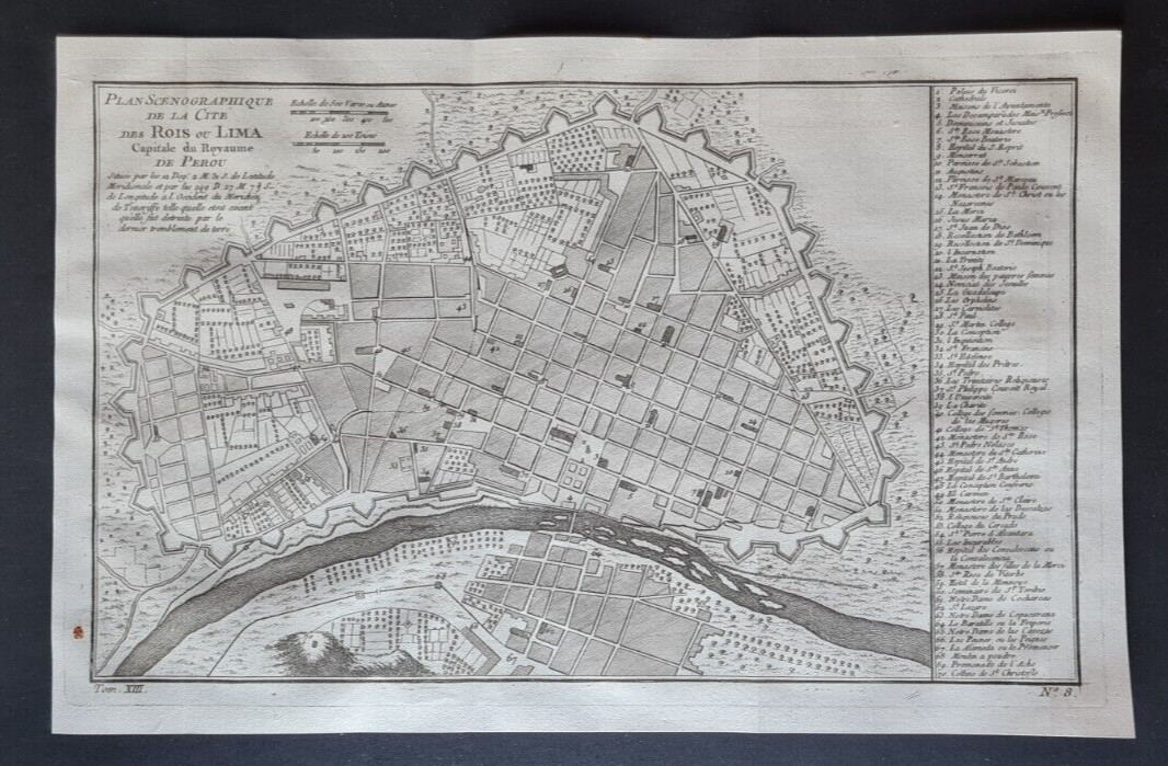 Antique 1756 map – Plan Scenographique de Cite des Rois – Lima – Peru – Bellin