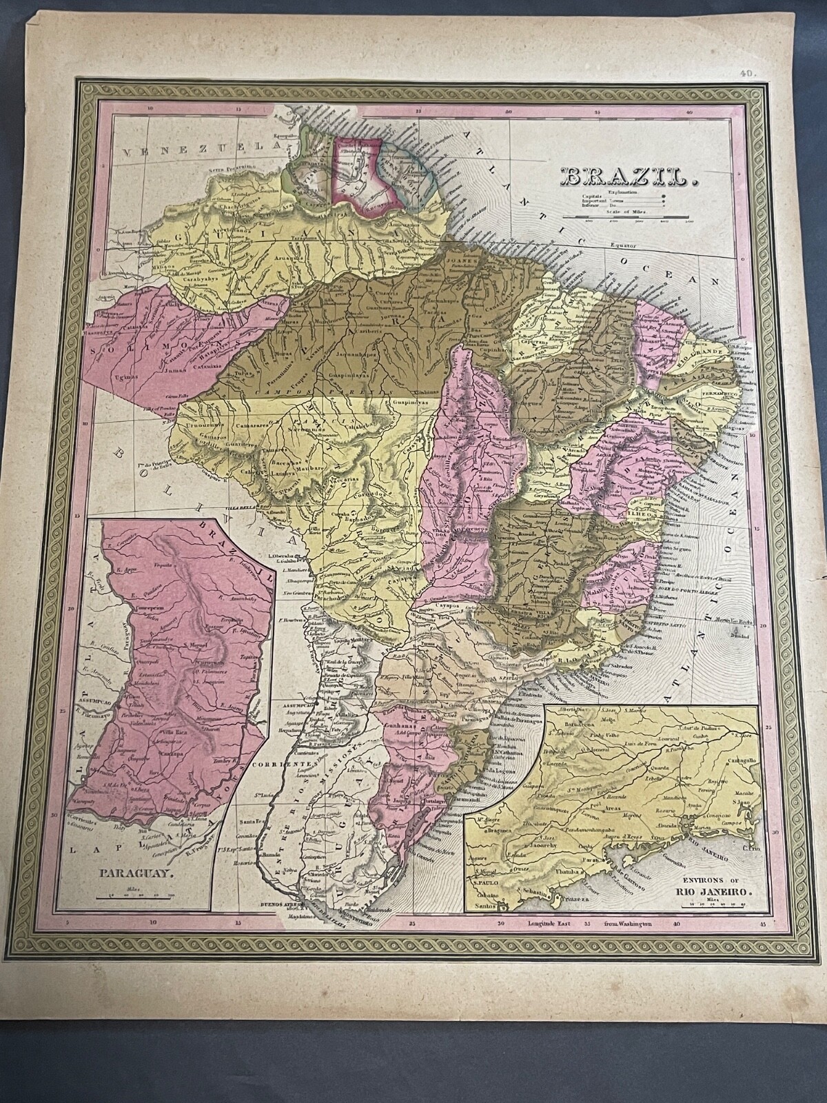 Brazil Paraguary Rio de Janeiro Hand Colored c. 1846-9 Mitchell map