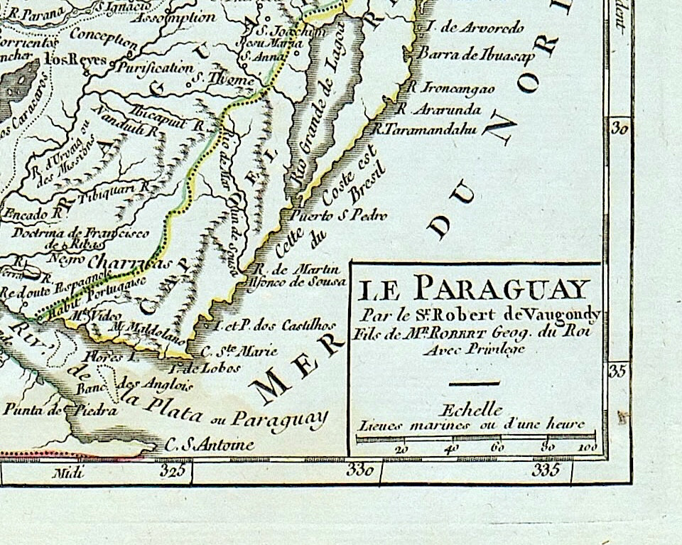 PARAGUAY “Le Paraguay” 1749 Robert de Vaugondy ORIG. ANTIQUE MAP