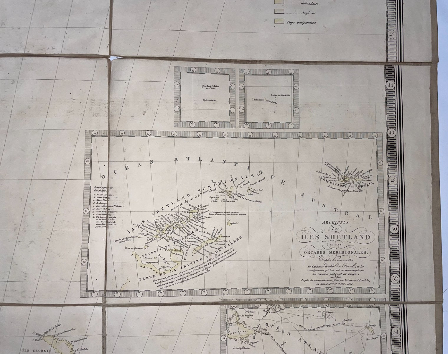 SOUTH AMERICA 1843 A.H. BRUE UNUSUAL OVERSIZE ANTIQUE WALL MAP IN ITS BOX