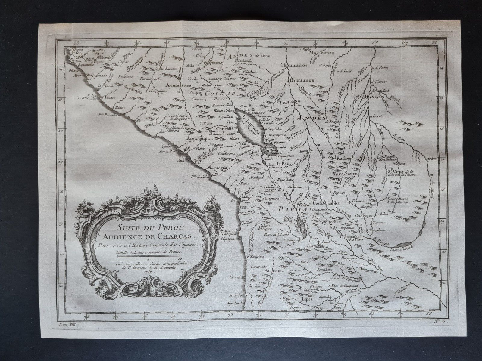 Antique 1756 map – Suite du Perou – Characas – Bolivia / Peru / Chile Titicaca