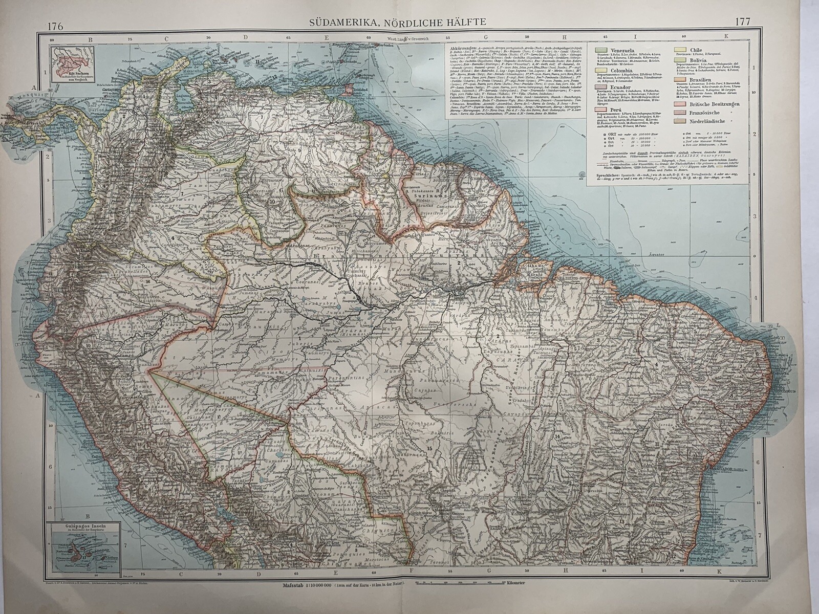 1899 South America (North Part) Original Antique Map by Richard Andree
