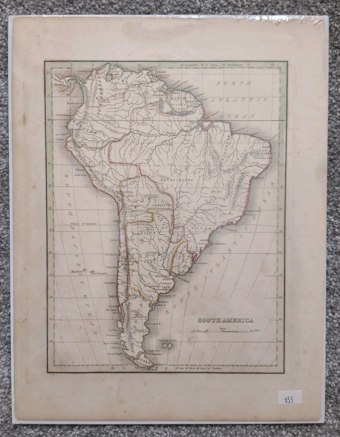Antique Original 1835 South America Map by Thomas Bradford
