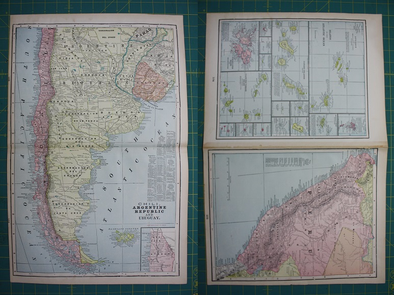 South America Countries Peru Vintage Original 1899 Cram’s World Atlas Map Lot