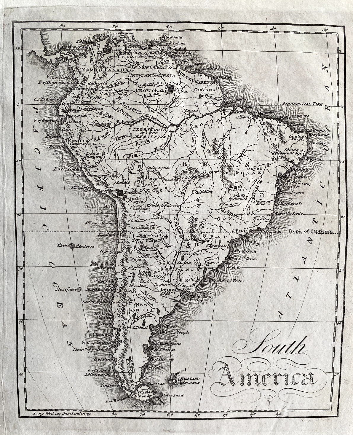 1815 Antique Map; South America