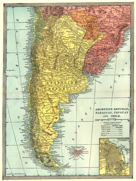 ARGENTINE REPUBLIC. Argentina Paraguay Chile Uruguay. Buenos Aires 1907 map
