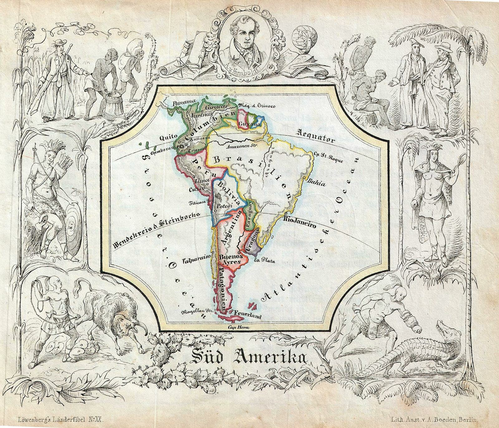1846 Lowenberg Whimsical Map of South America