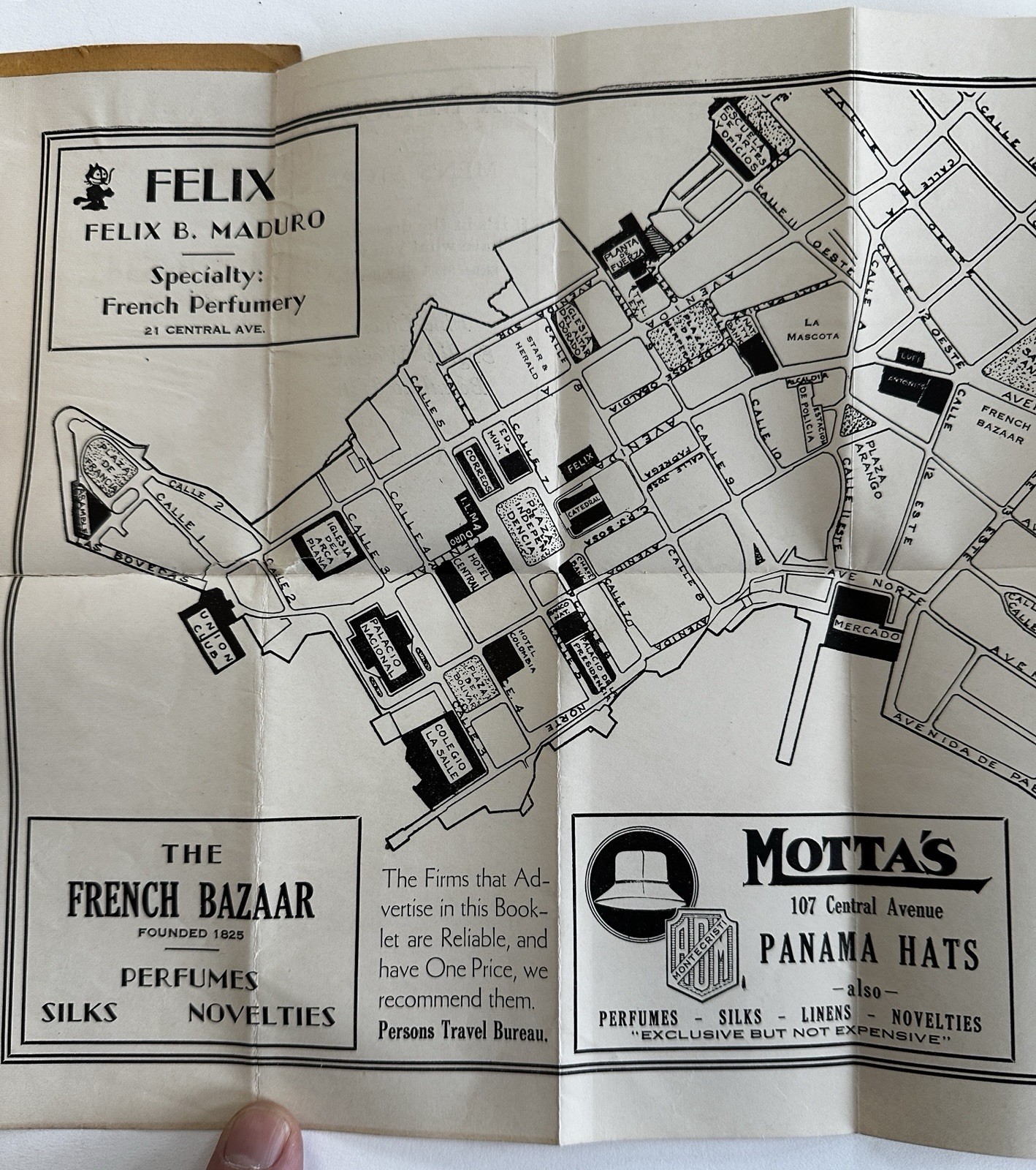 Panama Canal city plan c.1930-40’s scarce folding pocket map w/ advertising