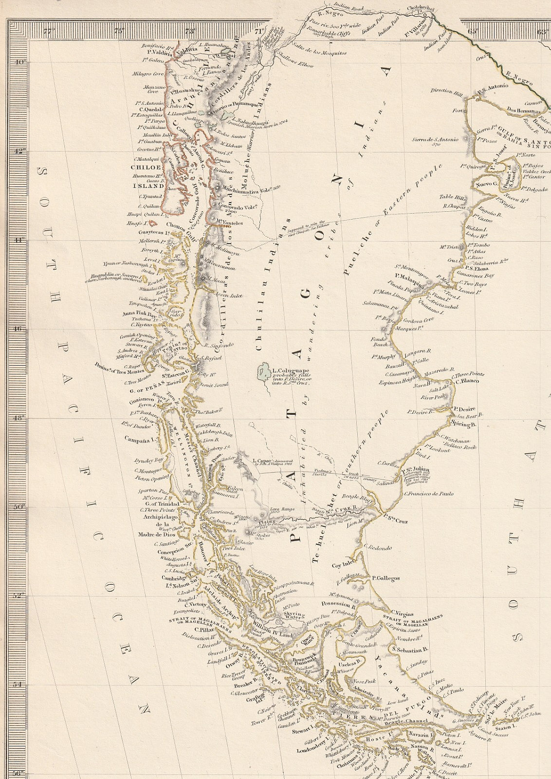SOUTH AMERICA. PATAGONIA. ORIGINAL SDUK MAP DATED 1838. 41 x 35 cms