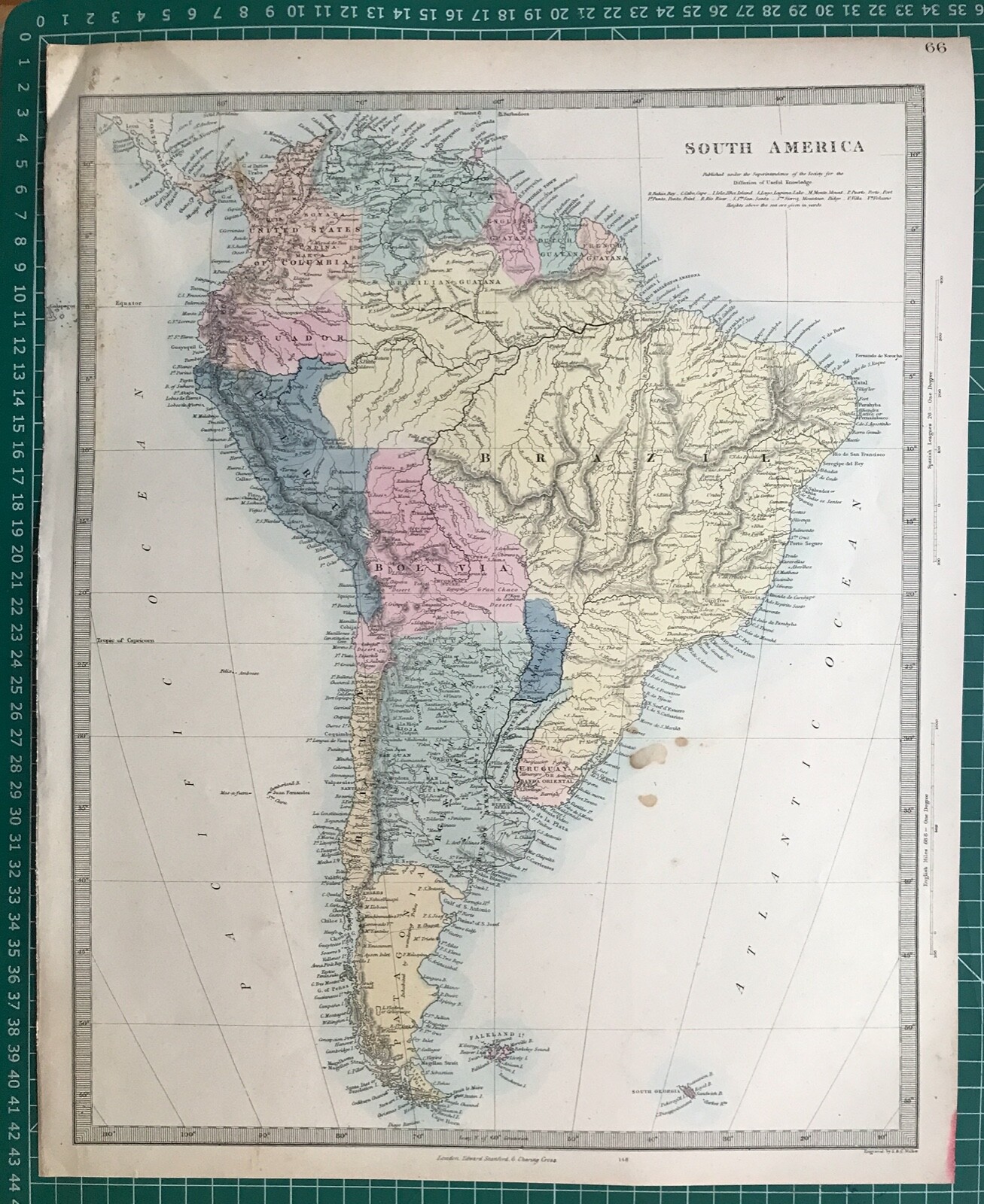 1865 Good size antique SDUK / Walker Map: South America