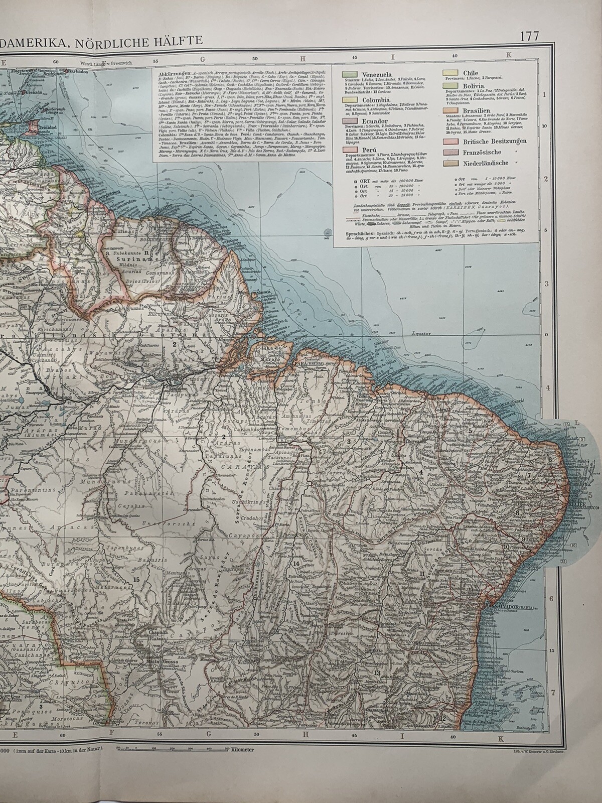 1899 South America (North Part) Original Antique Map by Richard Andree