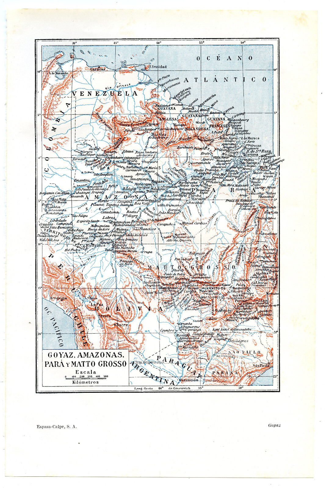 1920s Antique South America ORIGINAL 9″ Map Brazil Matto Grosso Wall Decor