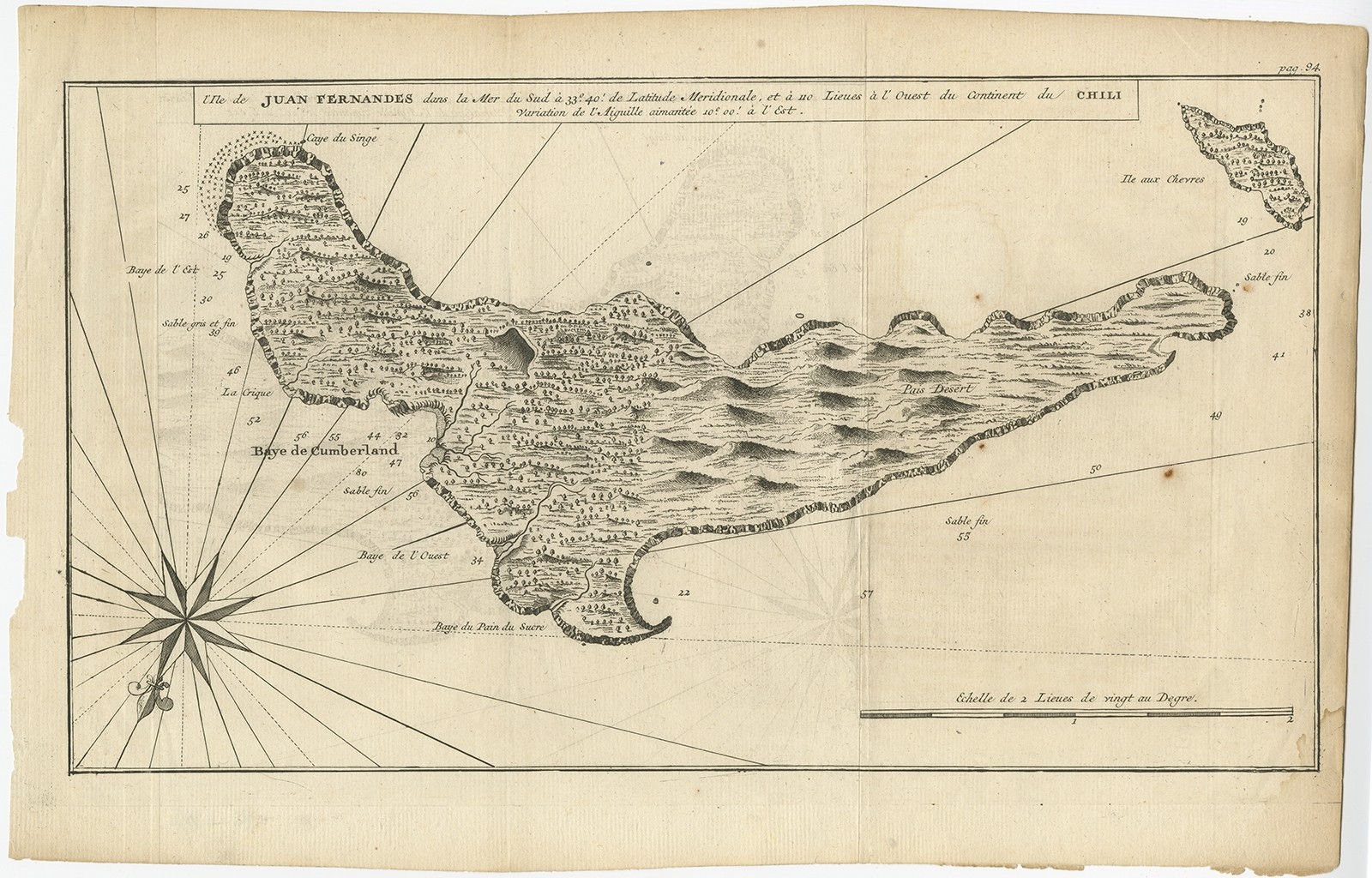 Antique Map of Juan Fernandez by Anson (c.1740)