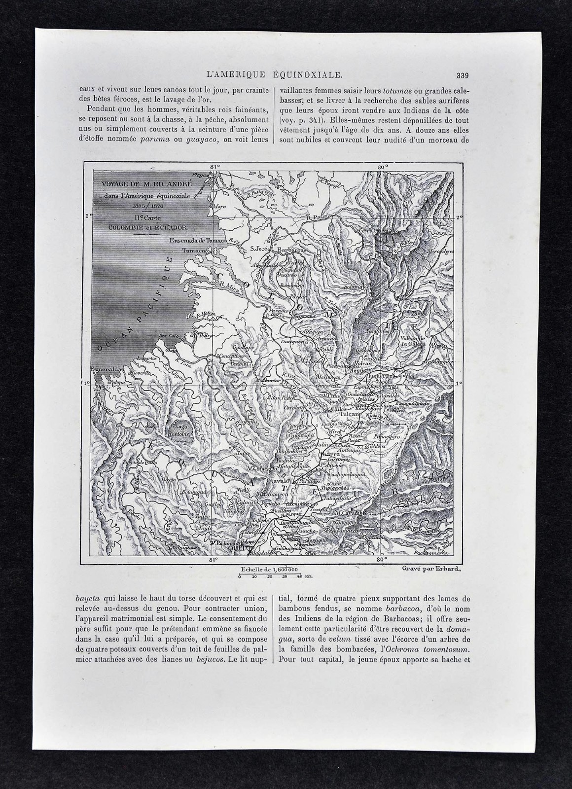 1880 Tour du Monde Map – Andres Equatorial Expedition Quito Ecuador Colombia