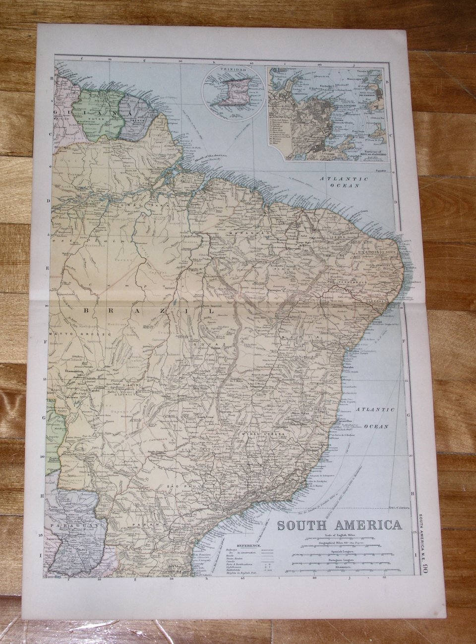 1908 ANTIQUE MAP OF BRAZIL / INSET MAP OF RIO DE JANEIRO / SOUTH AMERICA