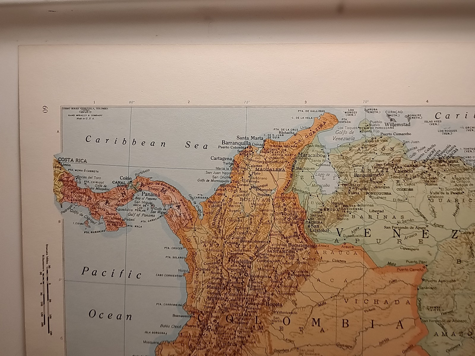 Vintage COLUMBIA & VENEZUELA Map 1962 MSM Rand McNally Cosmopolitan World Atlas