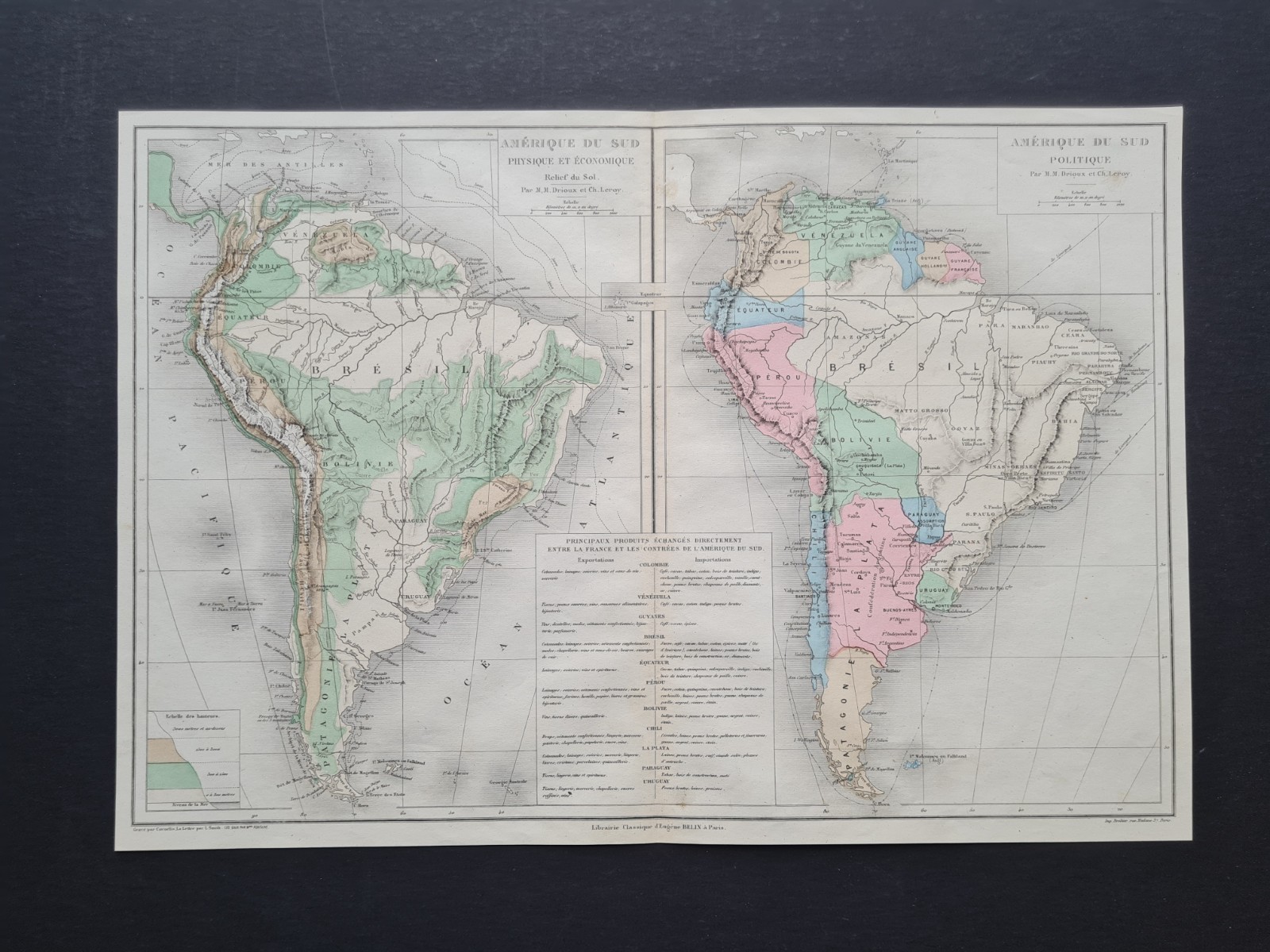 Antique 1882 map – South America – Physical & Political – Charles Leroy