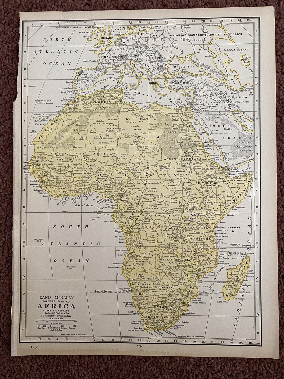 1928 Vintage Africa Atlas Map ,Rand McNally & Company. Commonwealth Edition