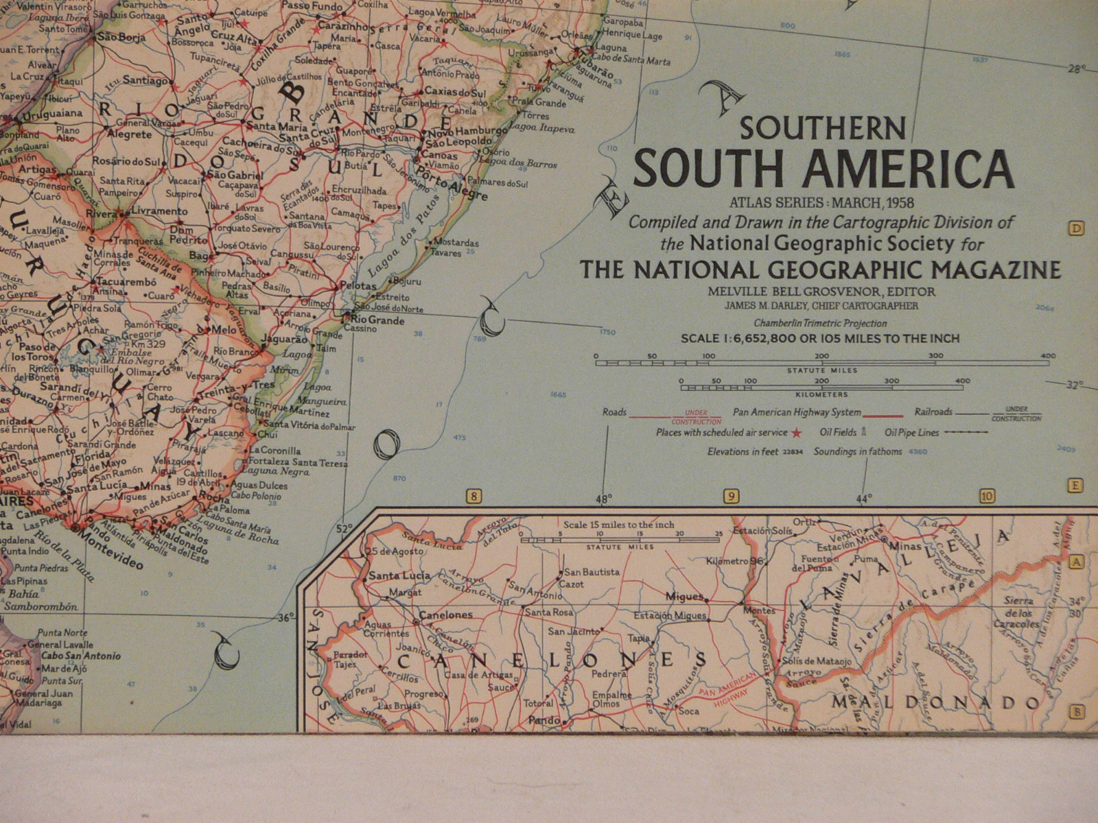 Vintage 1958 National Geographic Map of Southern South America (a)