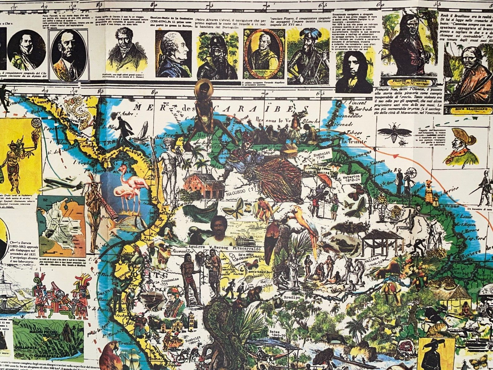 SOUTH AMERICA 1986 ANDREA PISTACCHI LARGE UNUSUAL PICTORIAL MAP