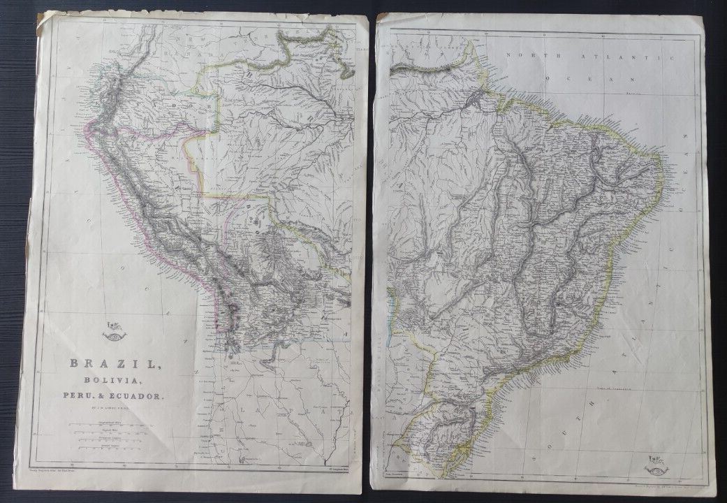 ENGRAVING CARTE MAP BRAZIL BOLIVIA PERU ECUADOR LOWRY 1850 CA