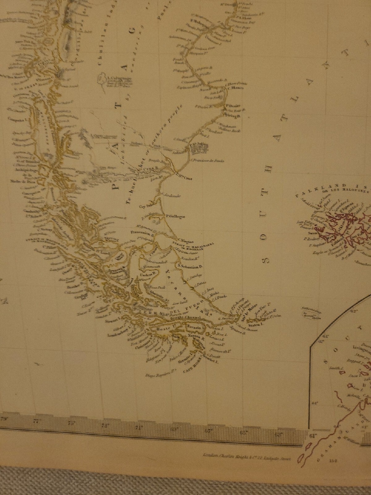 Large 1846 Map Of Argentina/ Patagonia South America Charles Knight atlas.