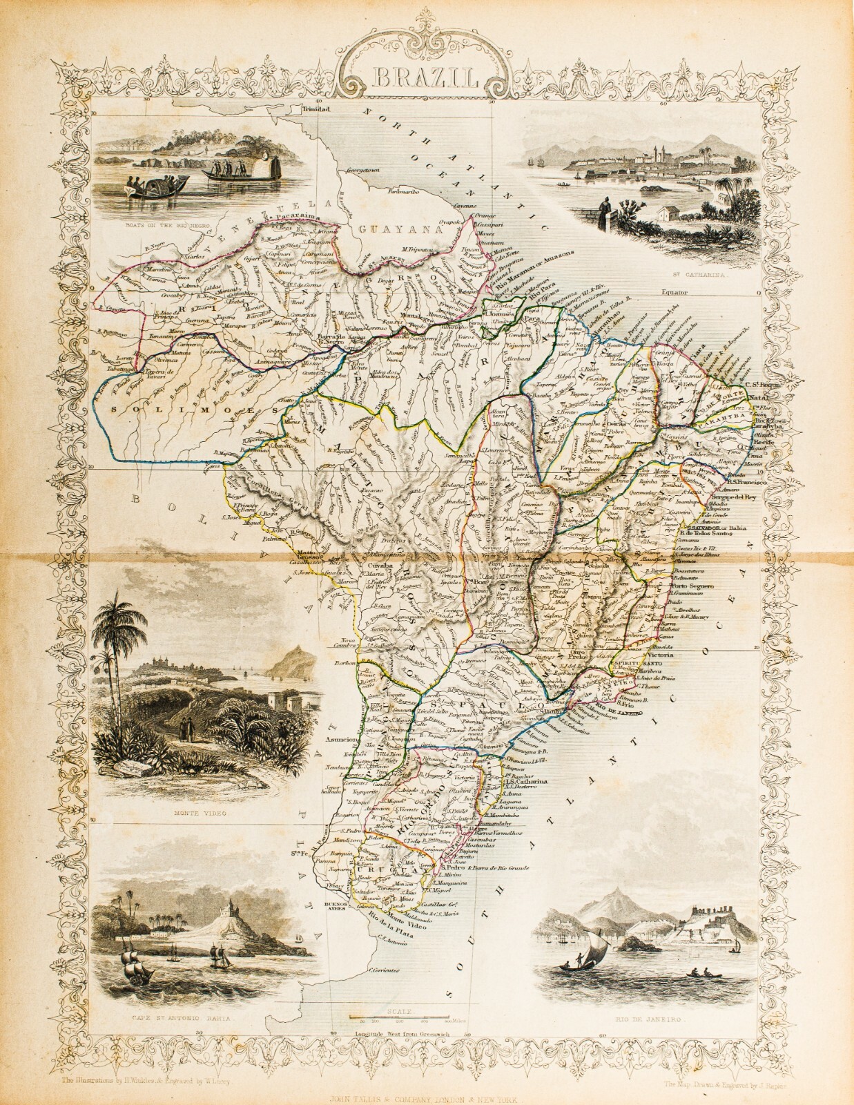 1851 BRAZIL SOUTH AMERICA ORIGINAL TALLIS RAPKIN MAP 11×14 WM41