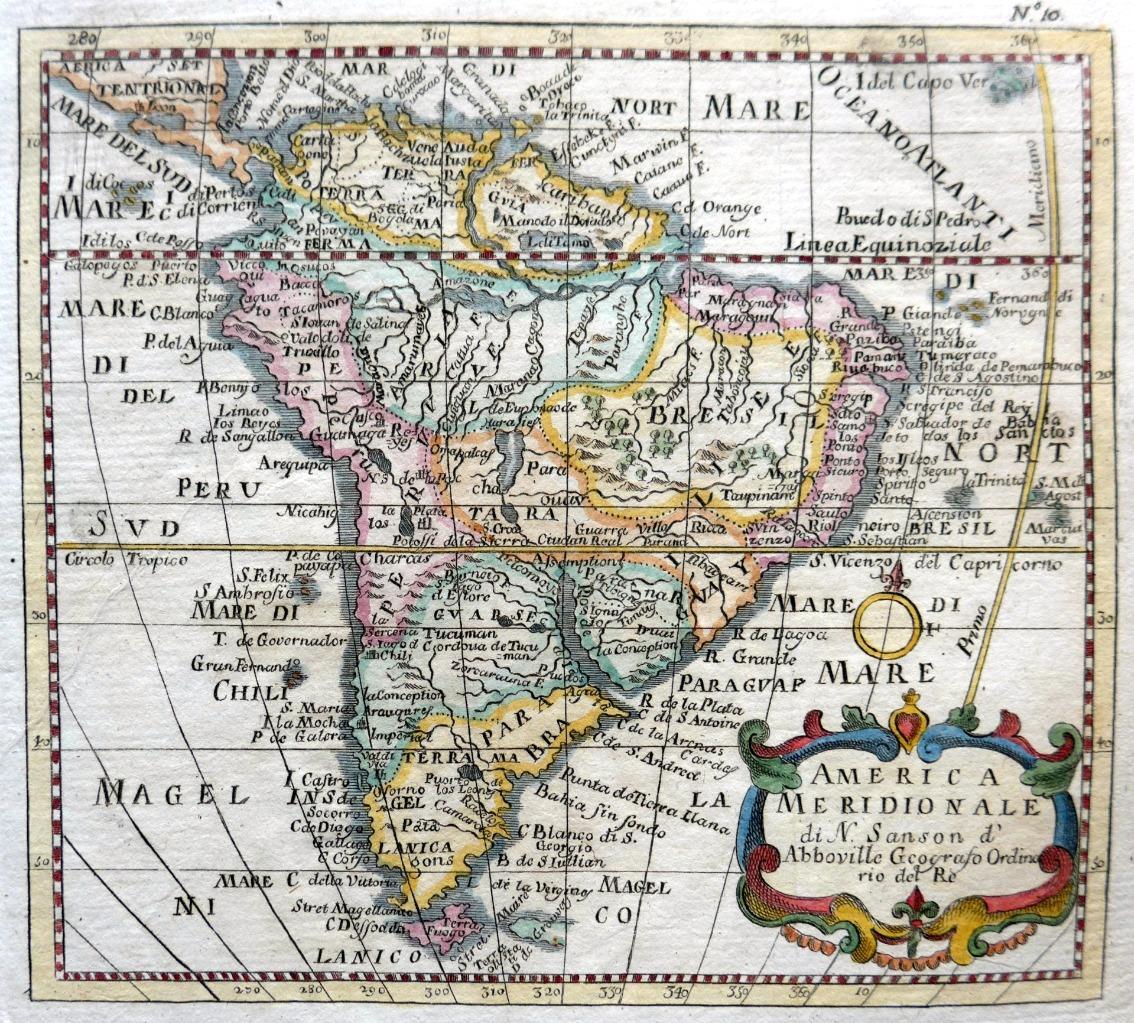 SOUTH AMERICA BY NICOLAS SANSON c1794 GENUINE COPPER ENGRAVED MAP