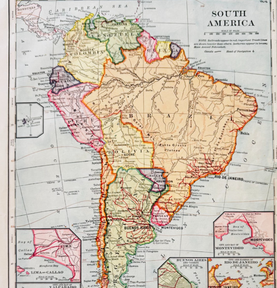 1898 Map South America Continent Victorian Political Geography Atlas Print DWXX1