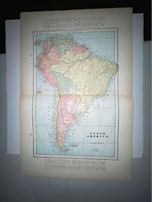 Antique 1899 Color Map of South America, 38×56 cm | Original Print, Hand-Colored