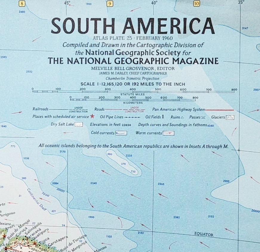 1960 South America Map National Geographic Antique Continent 24.75 x 19″ F13G