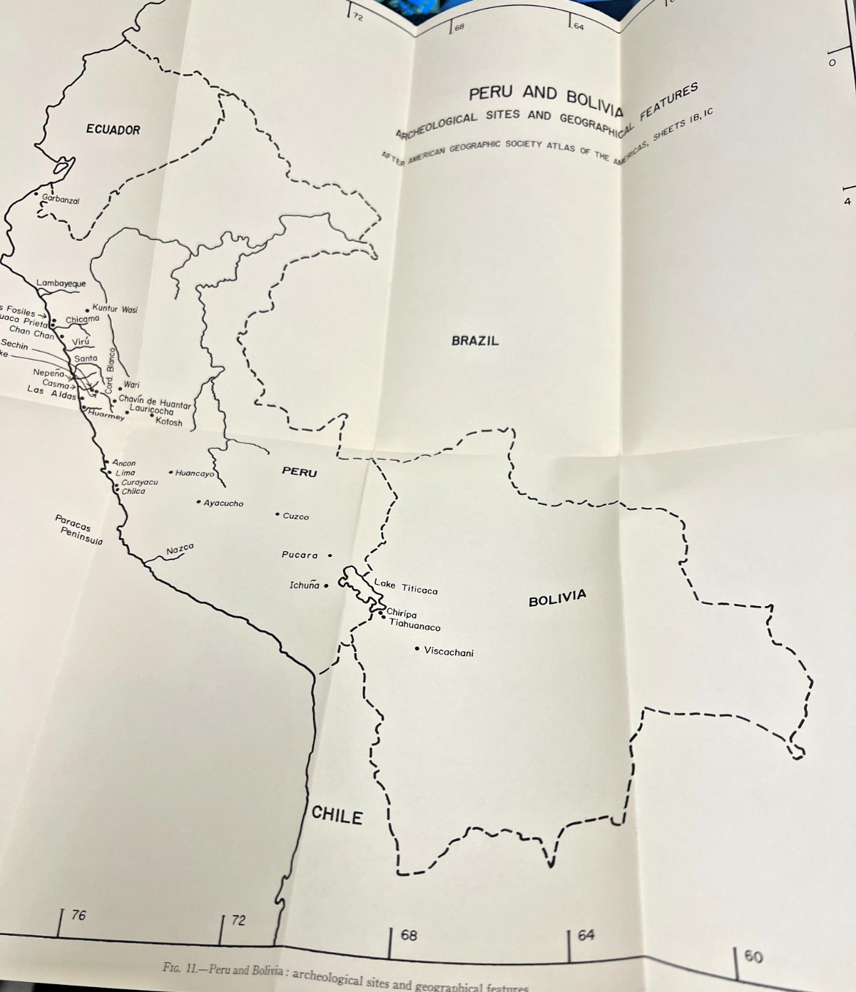 Peru & Bolivia Archeological Sites & Geographical Features Folded Map