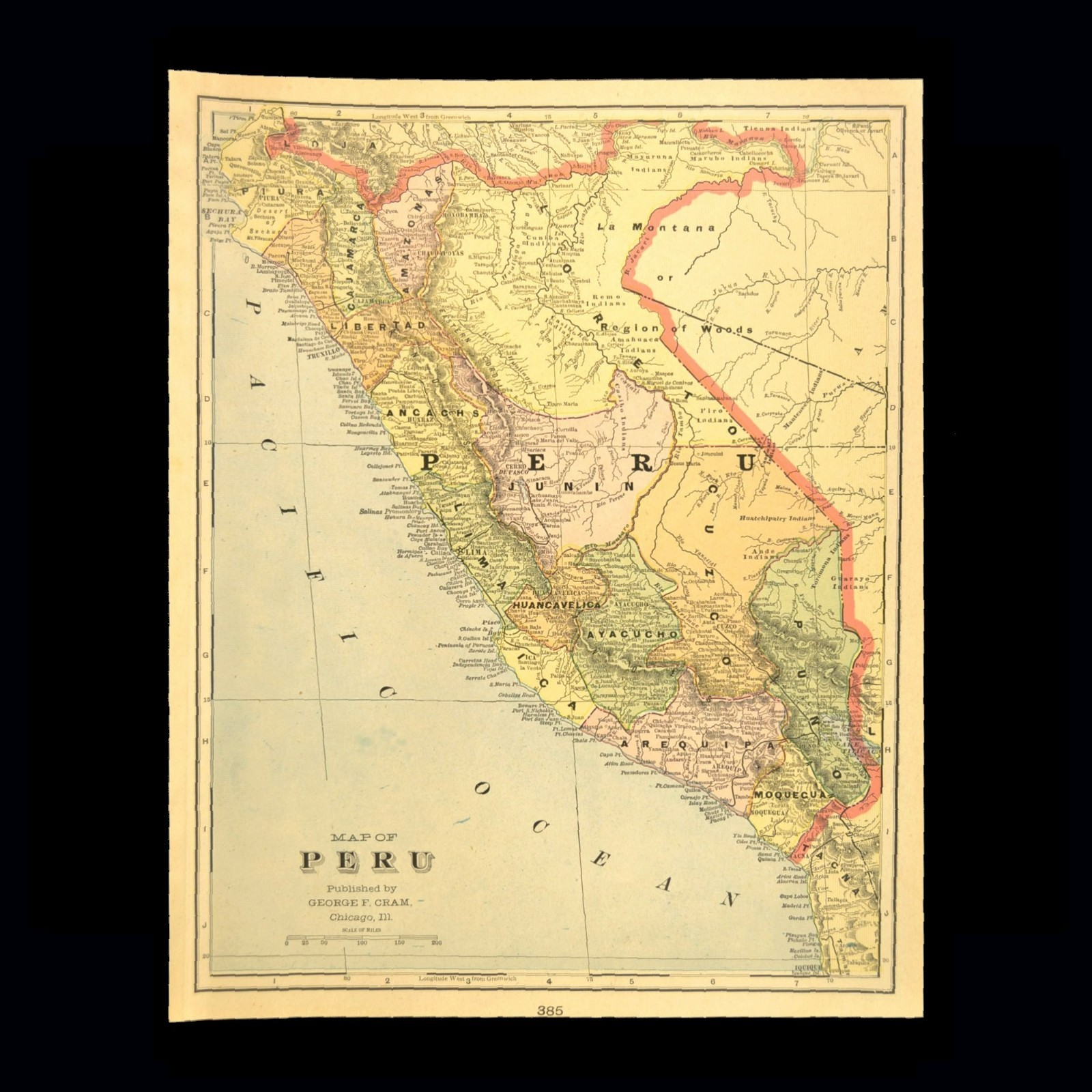Vintage PERU Map Wall Art South America Old Original Lima Trujillo Antique
