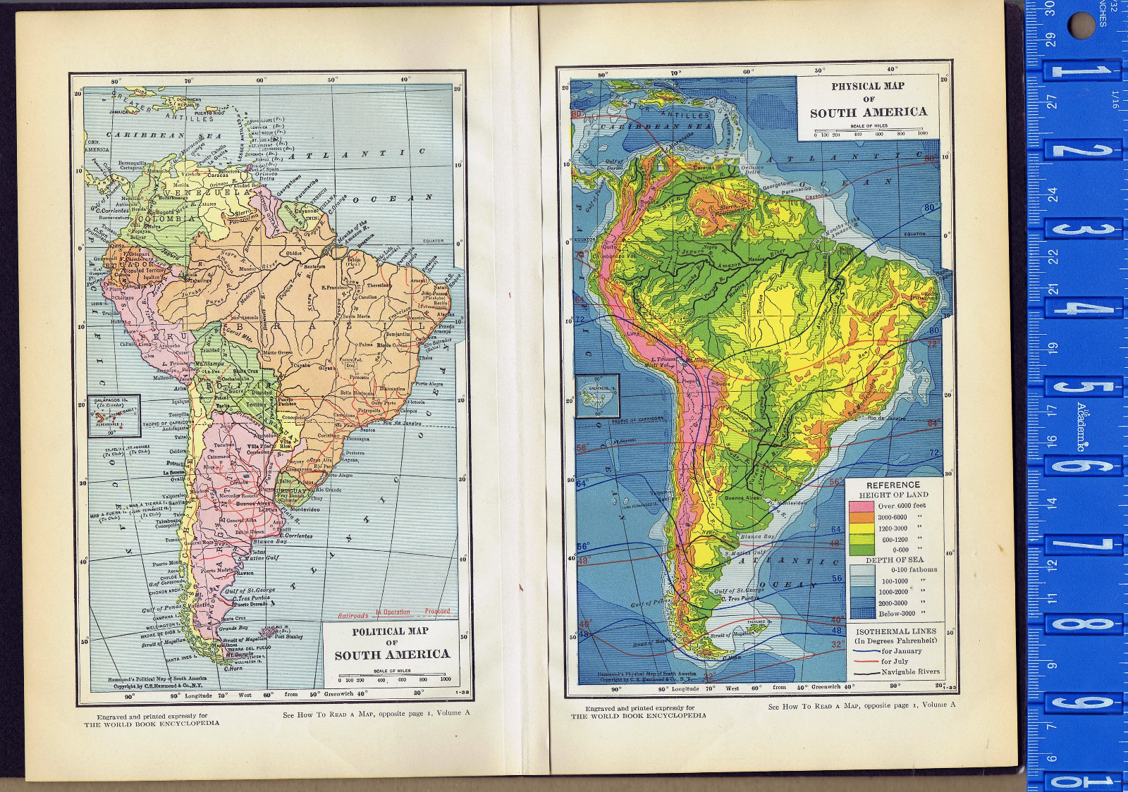 Economic, Political & Physical SOUTH AMERICA – Vintage 1930s Map DOUBLE-SIDED