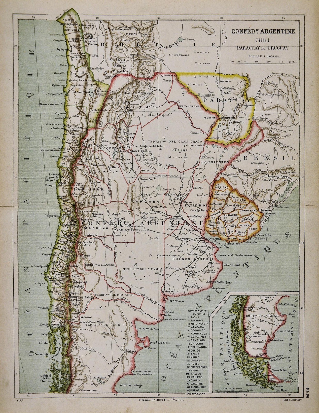 1885 Cortambert Map Argentina Chili Uruguay Paraguay Buenos Aires South America