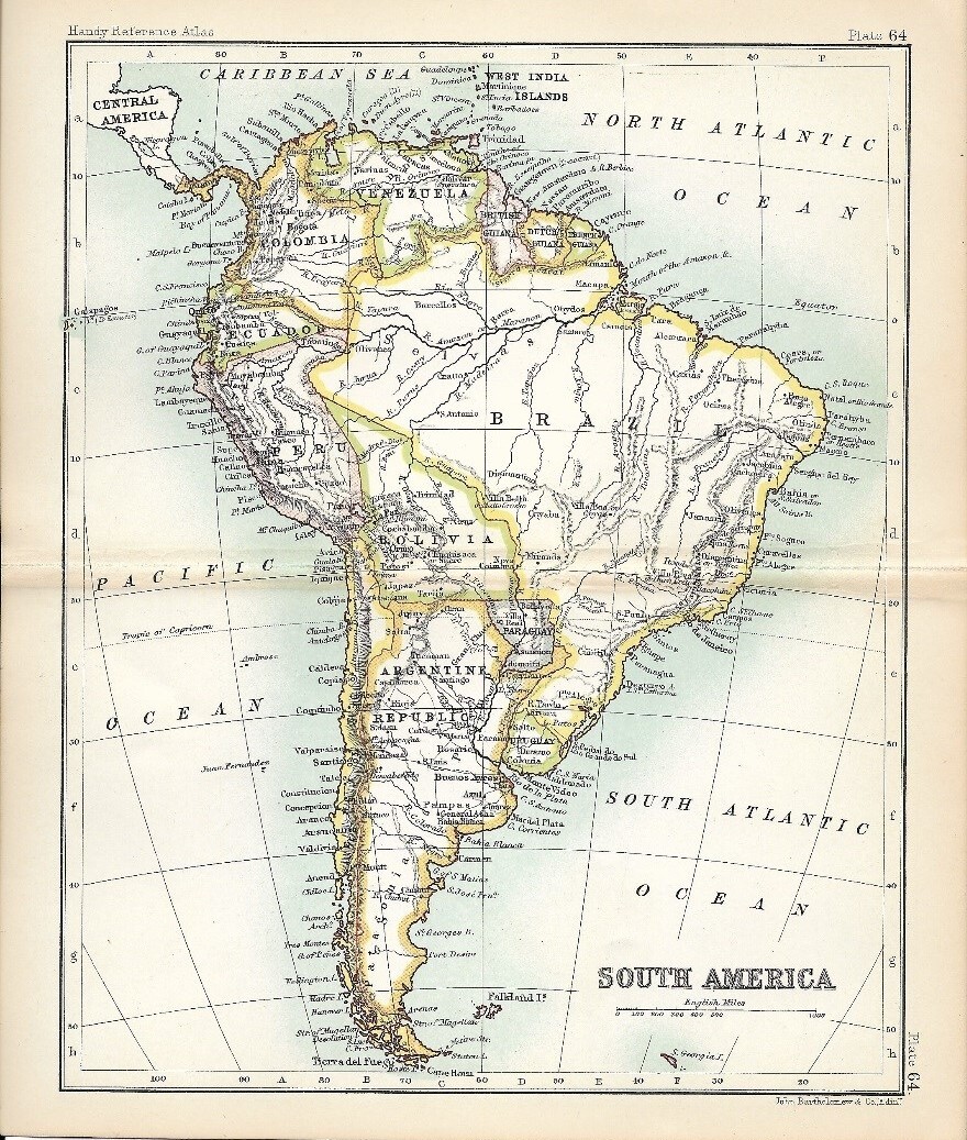 Original 1896 Map South America BRITISH GUIANA Georgetown Schomburgk Line Amazon