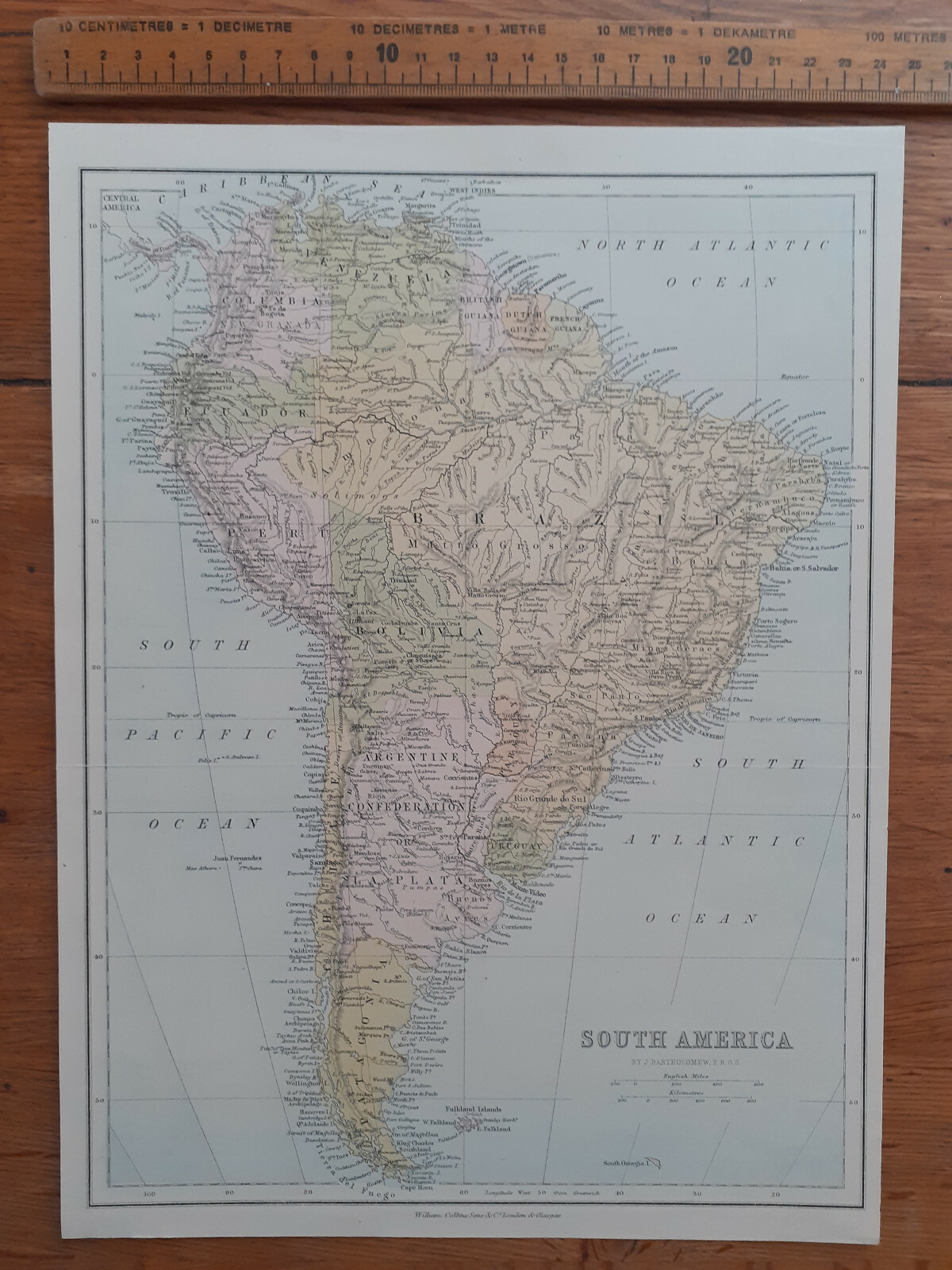 c1878 South America map William Collins & Co engraved by Bartholomew