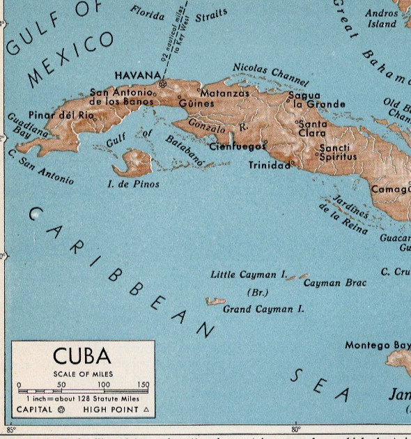 Cuba Caribbean Island Nation Small Vintage Map 1922–1948 Print