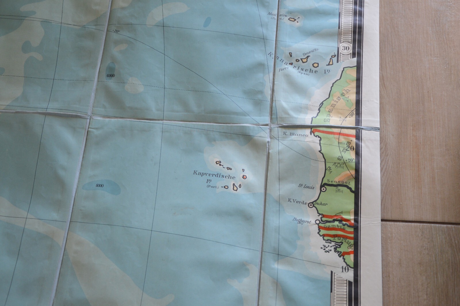 Large Vintage Old German Wall Chart or Poster South America Map H.Harms Original
