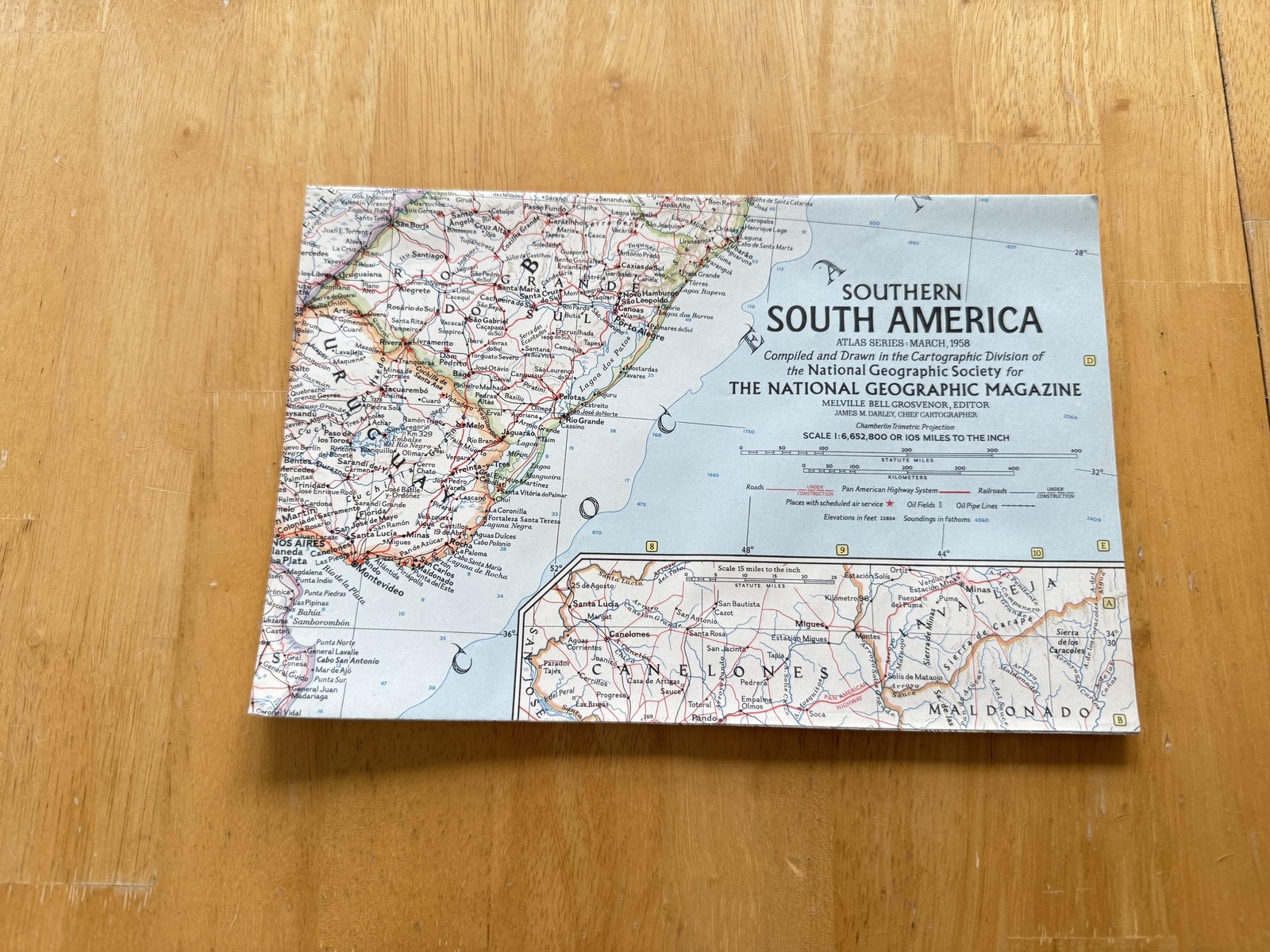 Vintage 1958 National Geographic Southern South America Color Fold Out Map