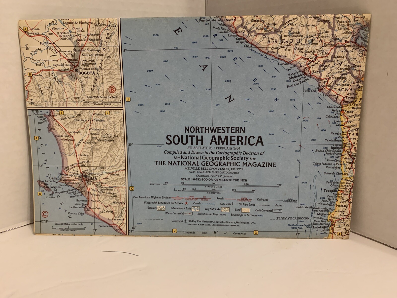 Vintage 1964 National Geographic Map of Northwestern South America