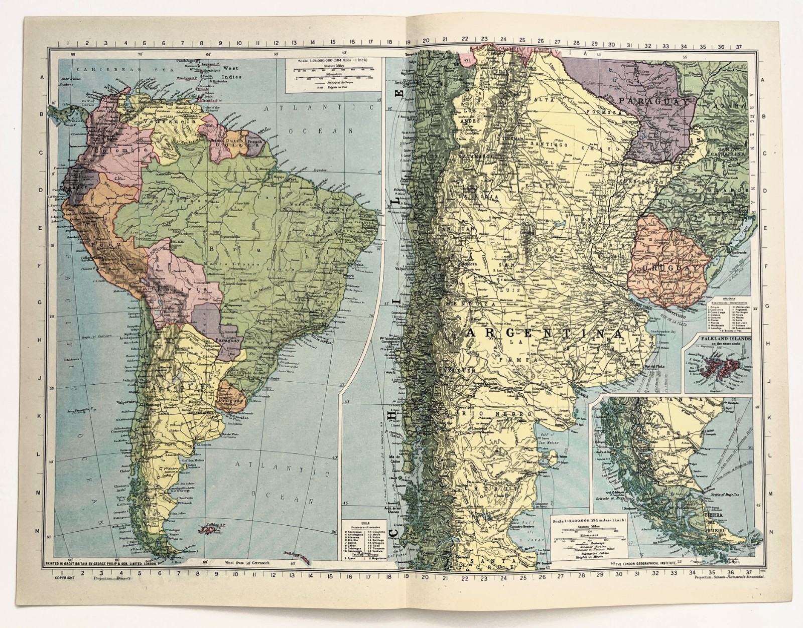 SOUTH AMERICA – 1945 VINTAGE FOLDING MAP – 40 x 50 cm