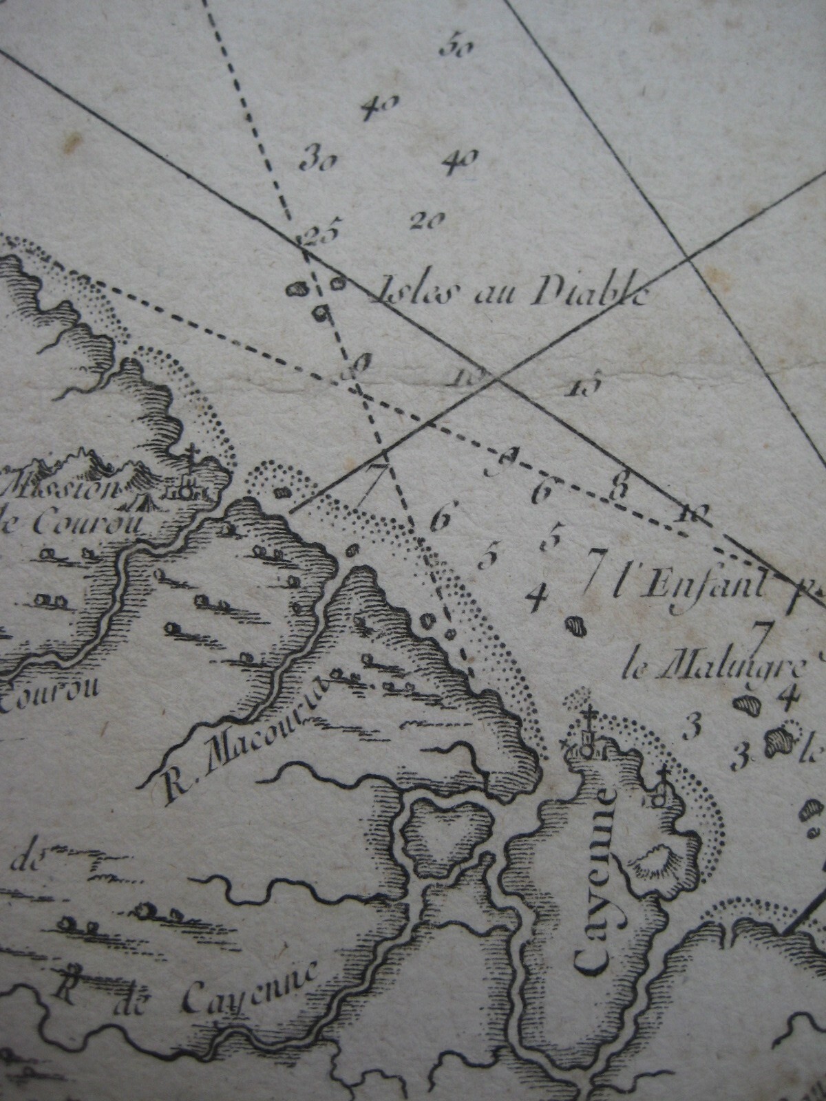 Original 1760 Bellin Nautical Map GUIANAS Devil’s Island Cayenne Suriname Amazon