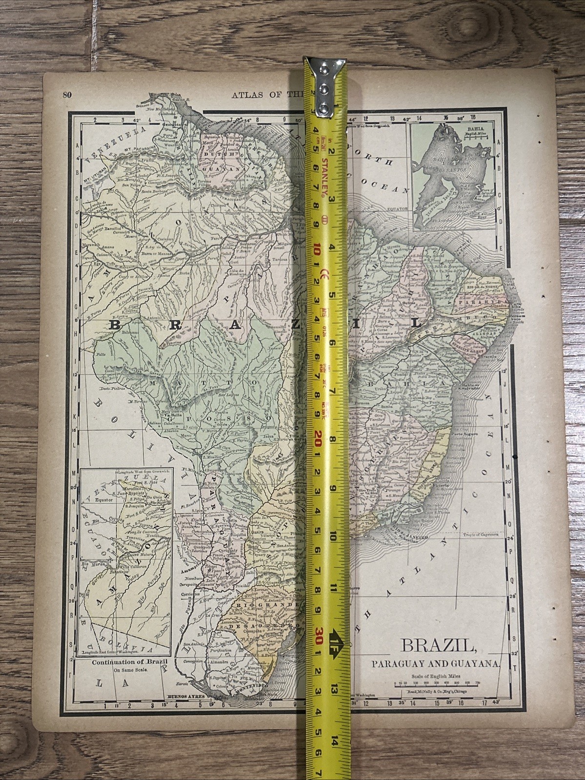 Antique 1890 Map Of Brazil, Paraguay & Guayana 14”x11”