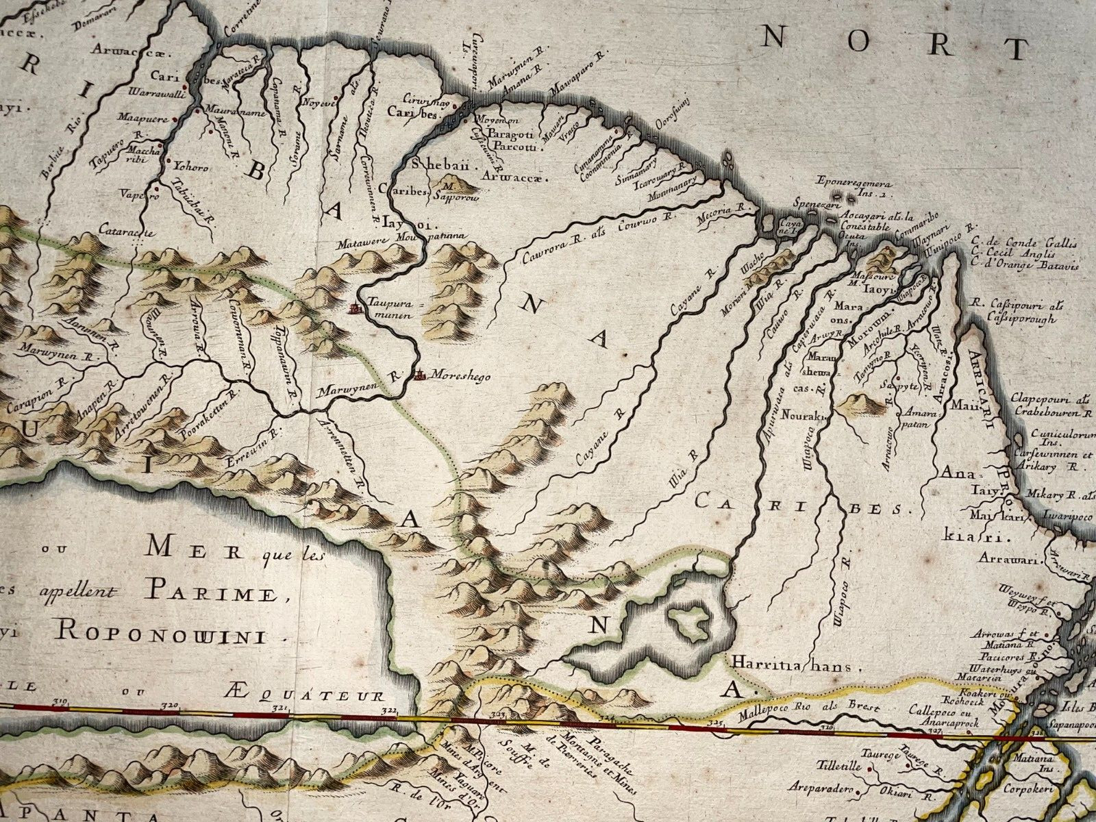 NORTHEASTERN SOUTH AMERICA “EL DORADO” 1656 NICOLAS SANSON LARGE ANTIQUE MAP